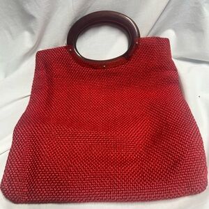 Vintage Julius Resnick J.R. Miami Red Woven Purse Brown Bakelite Handles